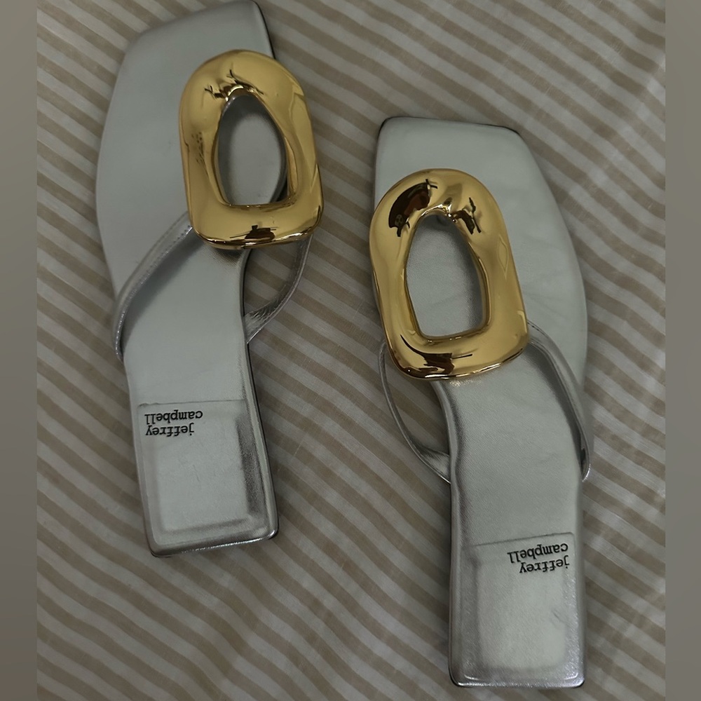 Jeffrey Campbell Metallic Silver and Gold Slides